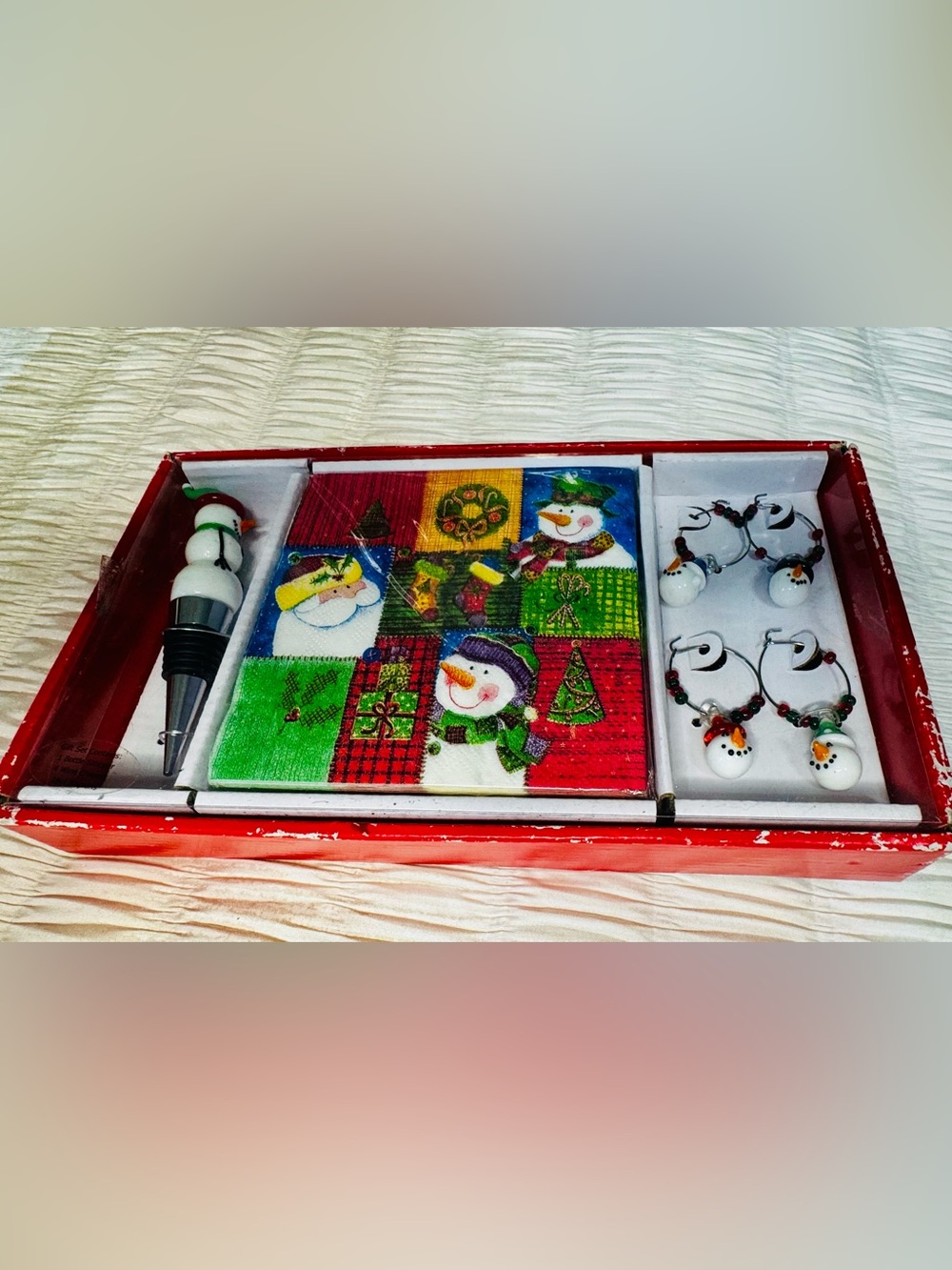 Source Unknown Festive Snowman Napkin and Wine Accessory Set - Red, Green, Blue